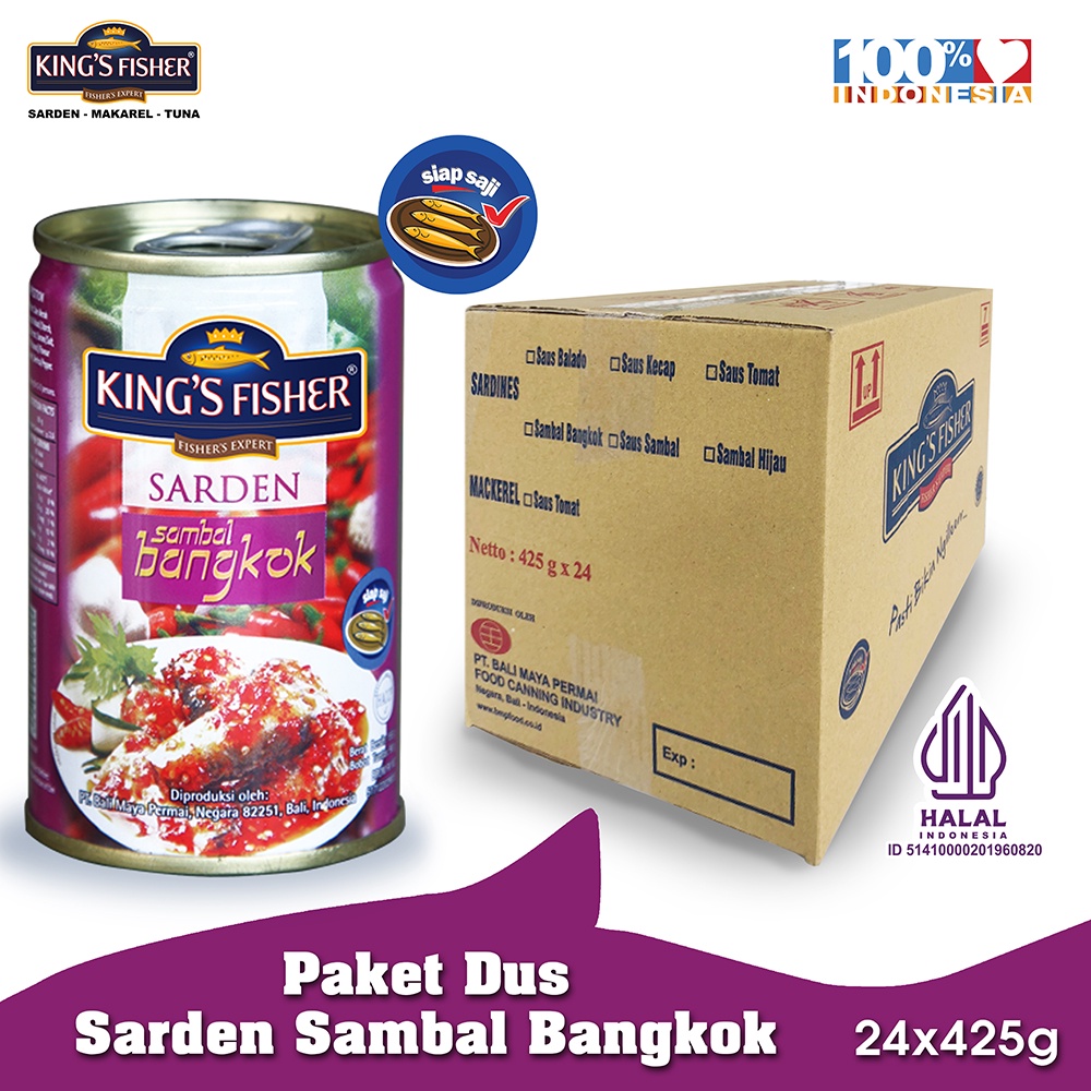 

Paket 1 dus 24pc King's Fisher Sarden saus bangkok Makanan Kaleng 425g