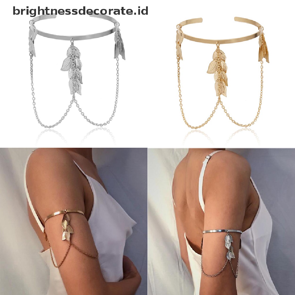 [Birth] Boho Retro Daun Upper Cuff Bangle Ban Lengan Budak Rantai Gelang Perhiasan [ID]