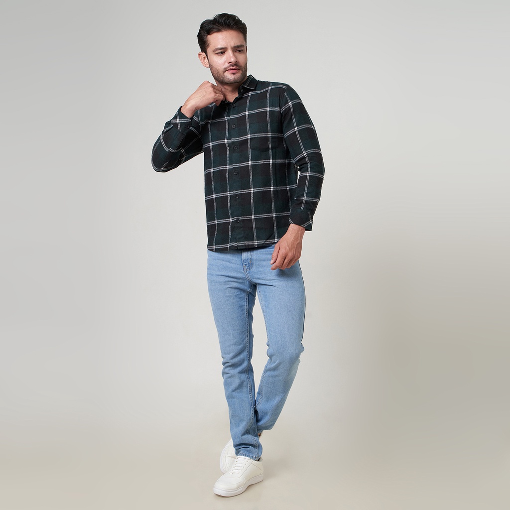 RGB Clothing Company Kemeja Flannel Pria Lengan Panjang Hijau Tua RHMJ1109223