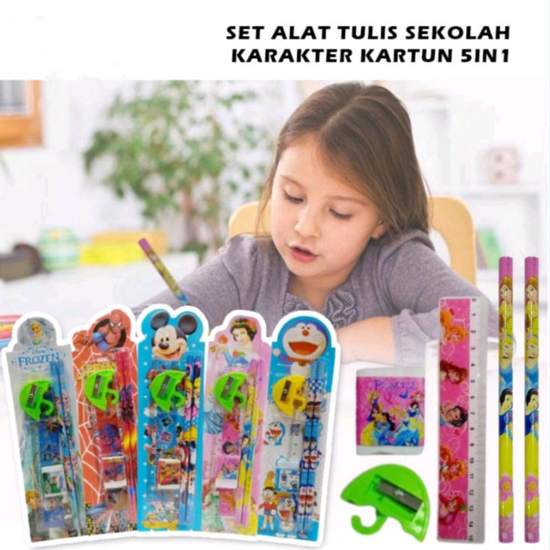 

Alat Tulis Karakter Set 5in1 / Paket Lengkap Pensil Penghapus Rautan Penggaris Bergambar Karakter Kartun