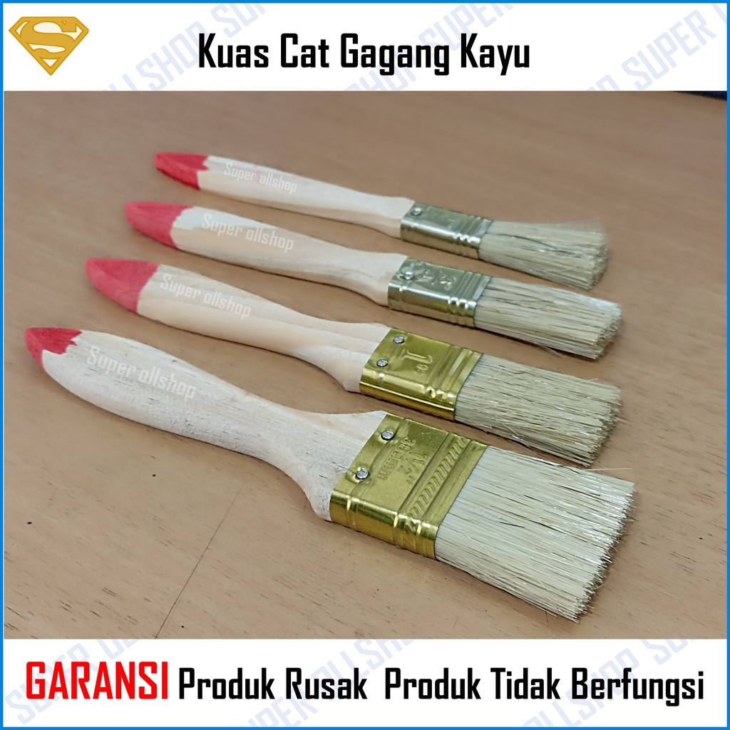 Kuas Cat Tembok / Kuas cat gagang kayu 1/2 INCH - 3/4 INCH - 1 INCH - 1.5 INCH Koas Kue Bulu Serabut Putih Loyang Bakar Kuas Mentega Murah