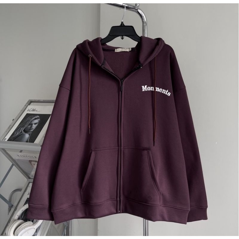 Jacket Zip Hoodie MONMENTS MOMENT (S - 6XL) Bigsize Unisex Korean Style S M L XL 2XL 3XL 4XL 5XL 6XL Jaket Zipper Resleting Oversized Streetwear Hip Hop Urban Harajuku Style Ulzzang Burgundy Navy Dongker