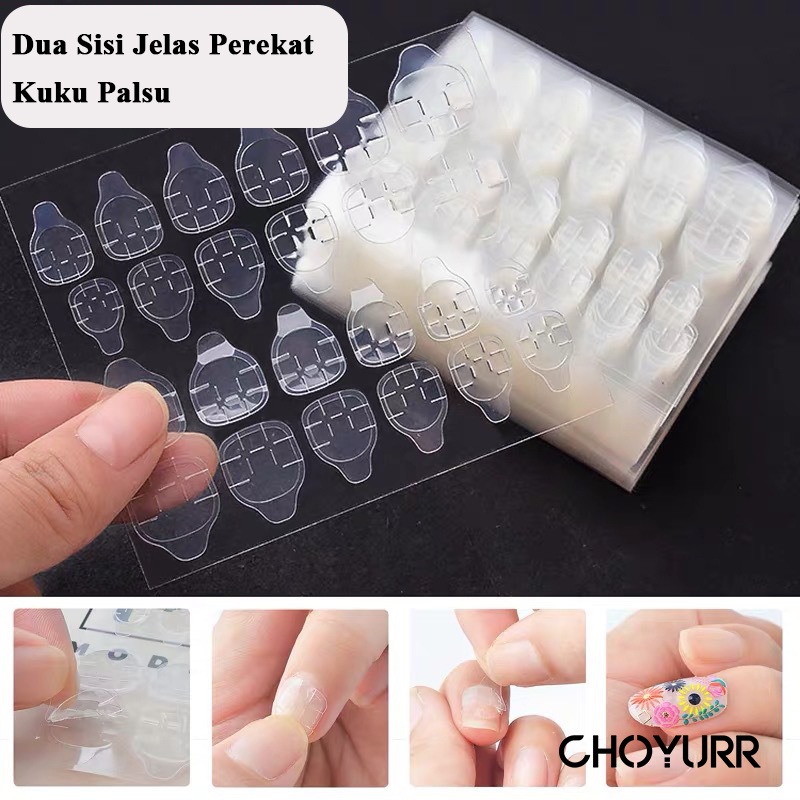 【COD】 24 Pcs Jelas Tips Kuku Palsu Tape Lem Fleksibel Dua Sisi Perekat Stiker Kuku Palsu Dua Sisi Jelas Perekat Kuku Palsu  Untuk Nail Art / Manicure-CH