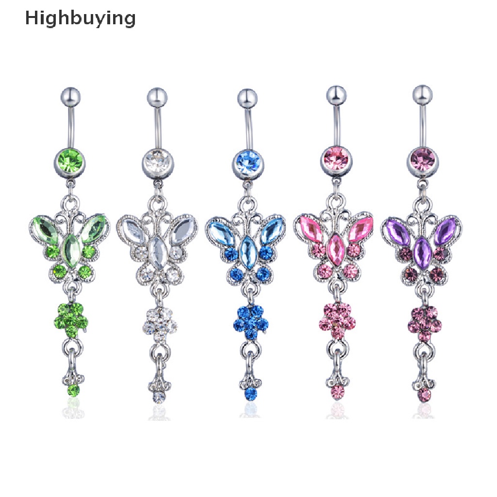 Hbid Surgical Steel Belly Button Ring Navel Nombril Belly Ring Butterfly Flower Kristal Cincin Pusar Fashion Body Belly Bar Body Belly Jewelry Glory