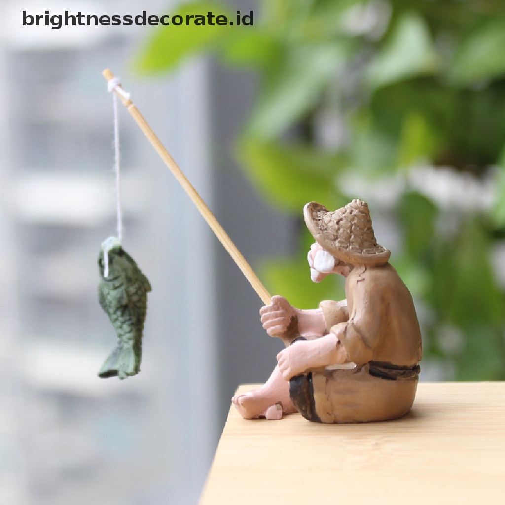 [Birth] Memancing Orang Tua Resin Figure Patung Ornamen Taman Kerajinan Taman Lanskap Mikro [ID]