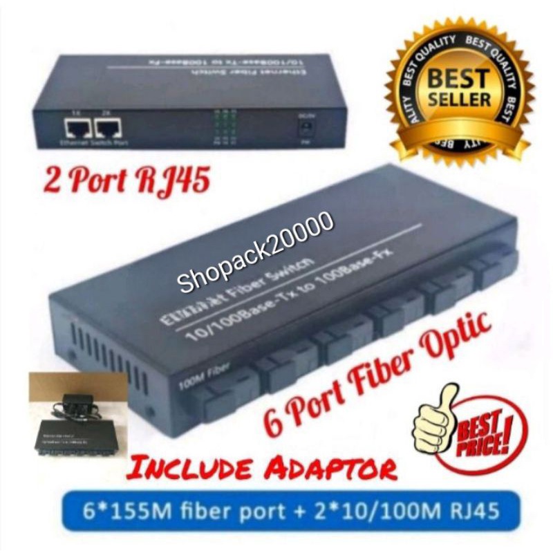 Media Converter 6 Port FO 2 Port LAN Fiber Switch Optic 6 SC 2 RJ45 Optical Dengan EU Adapter