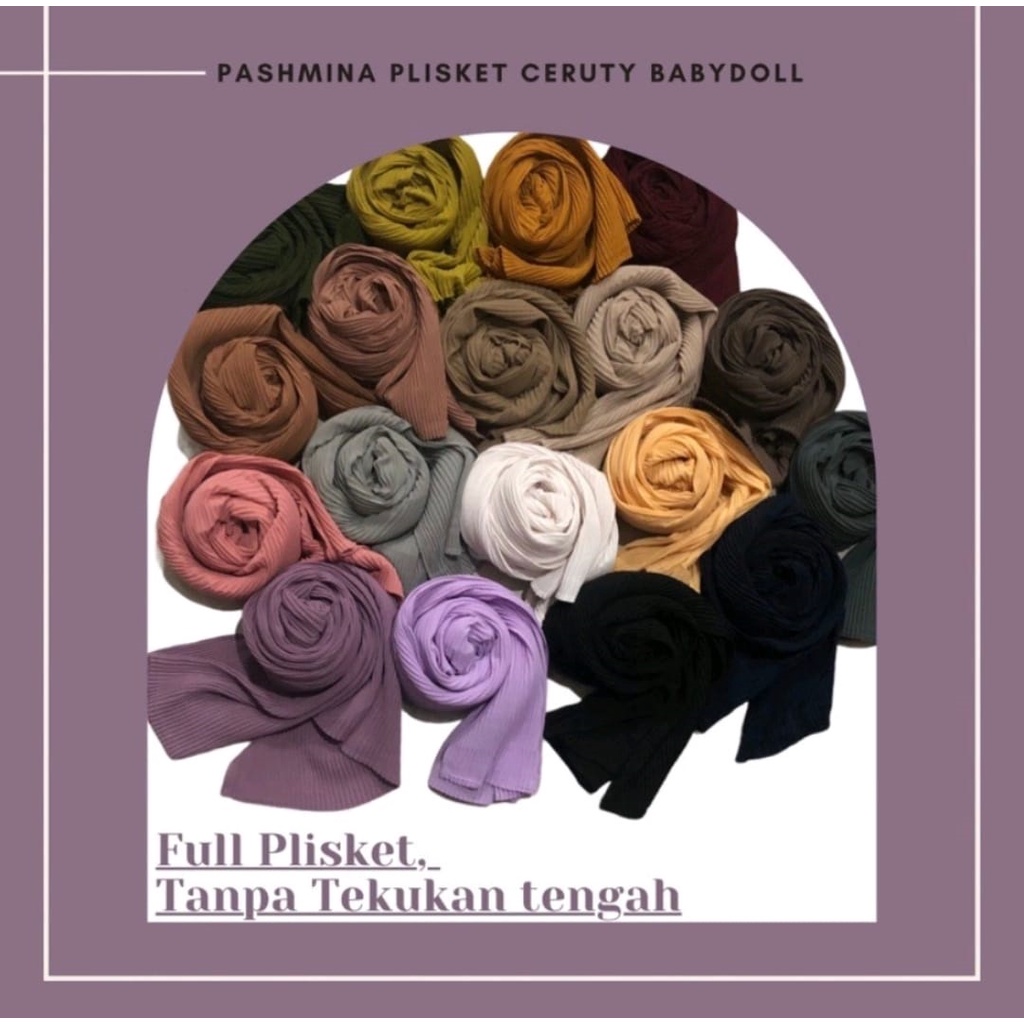 READY STOCK!!!!Pashmina Plisket Ceruty Babydoll FULL - TANPA GARIS TENGAH