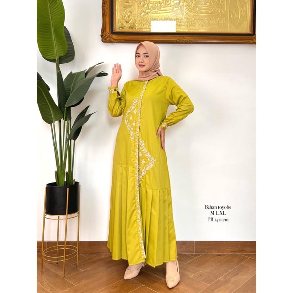 ZAJA - BAJU GAMIS KATUN TOYOBO POLOS BORDIR MEWAH / DRESS MUSLIM PEREMPUAN DEWASA POLOS ANGGUN / GAMIS KATUN TOYOBO BORDIR COMPUTER DESAIN MENAWAN DAN ELEGANT BUSUI AND WUDHU FRIENLY