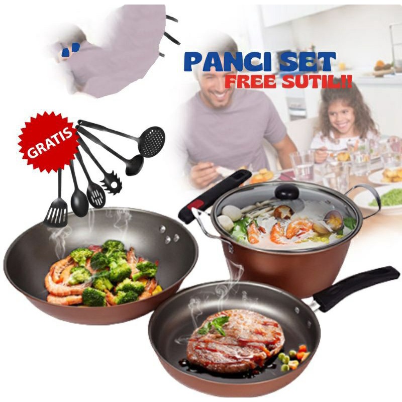 Panci Set Teflon Cookware Set Non-Stick 4 Pcs