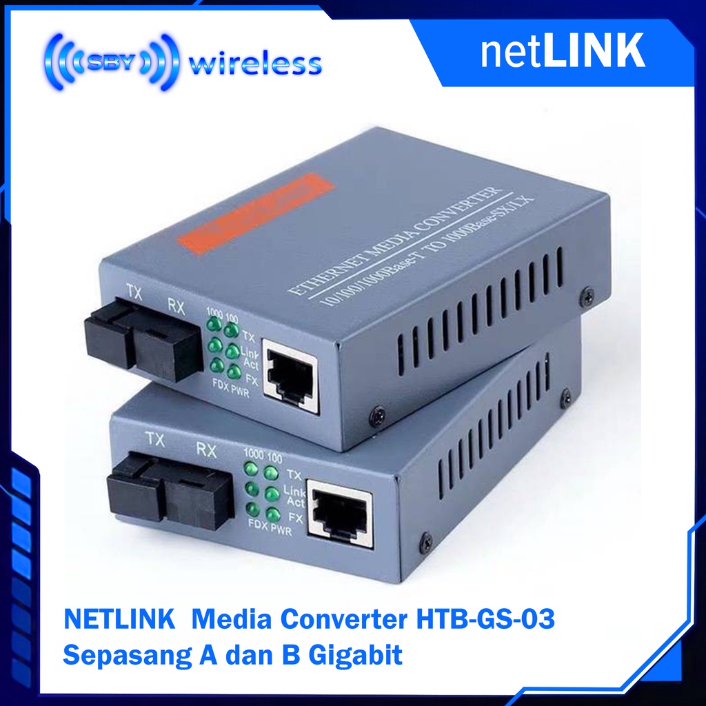 Media Converter NETLINK HTB GS 03 ,AB, Sepasang A dan B Gigabit NETLINK