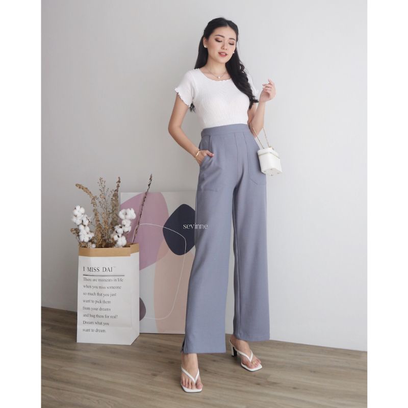 Preloved Celana Kulot Jevin Warna Dusty Blue