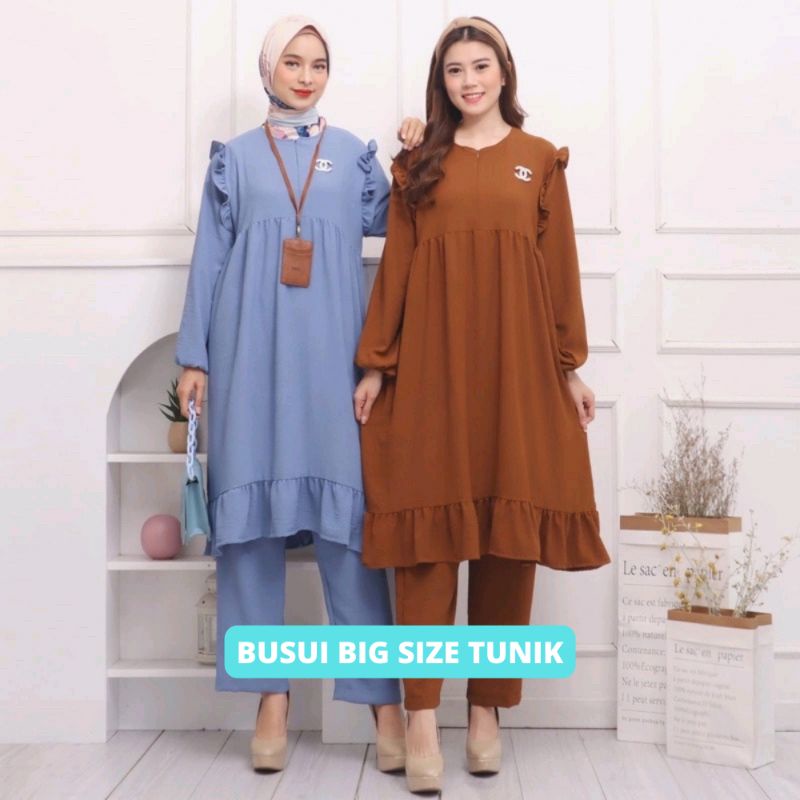 One Set Niken Tunik Anggun Satu Set Baju Dan Celana All Size Lengan Panjang Busui