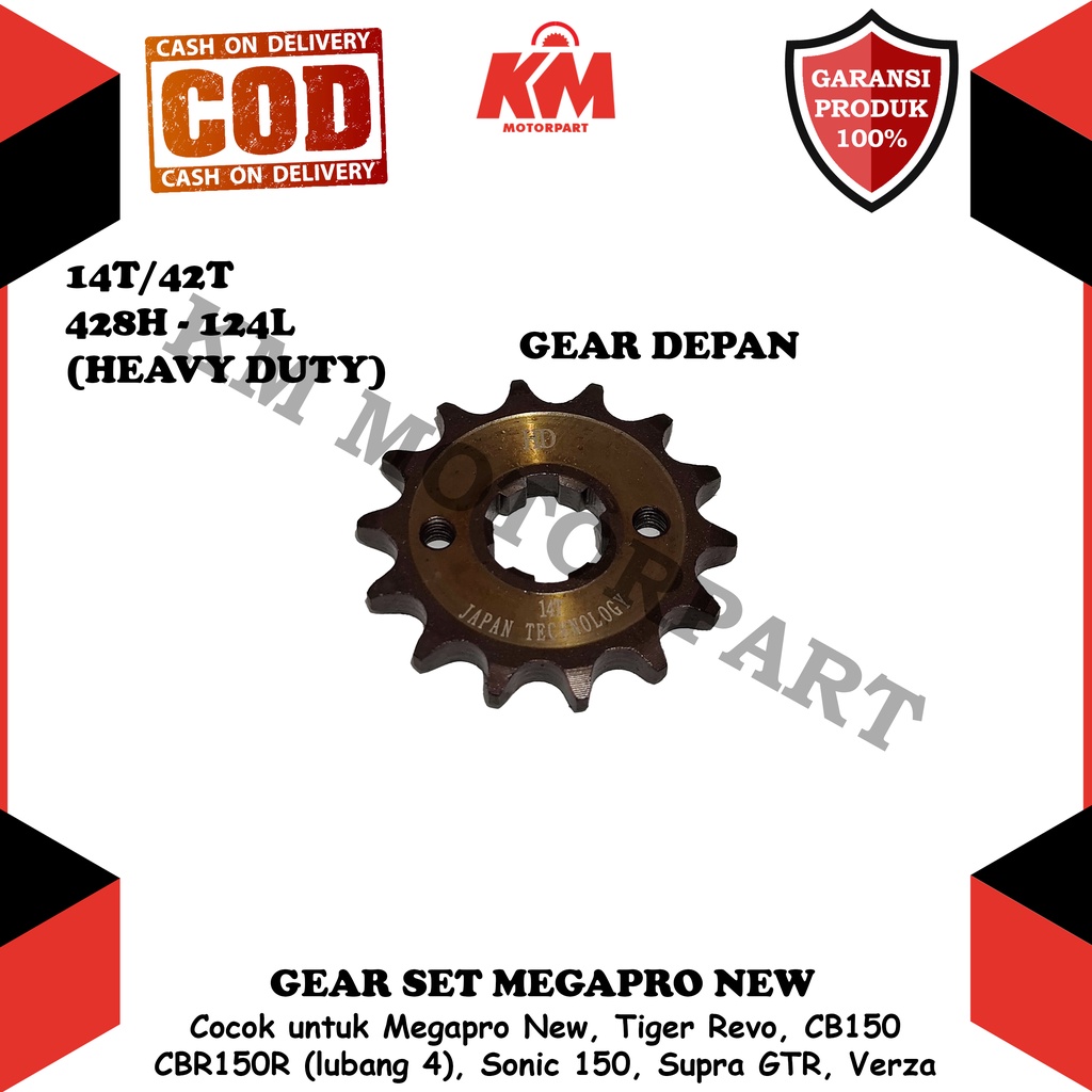 Gear Set Megapro New Tiger Revo CB150 Sonic Supra GTR Verza Paket Gir dan Rantai