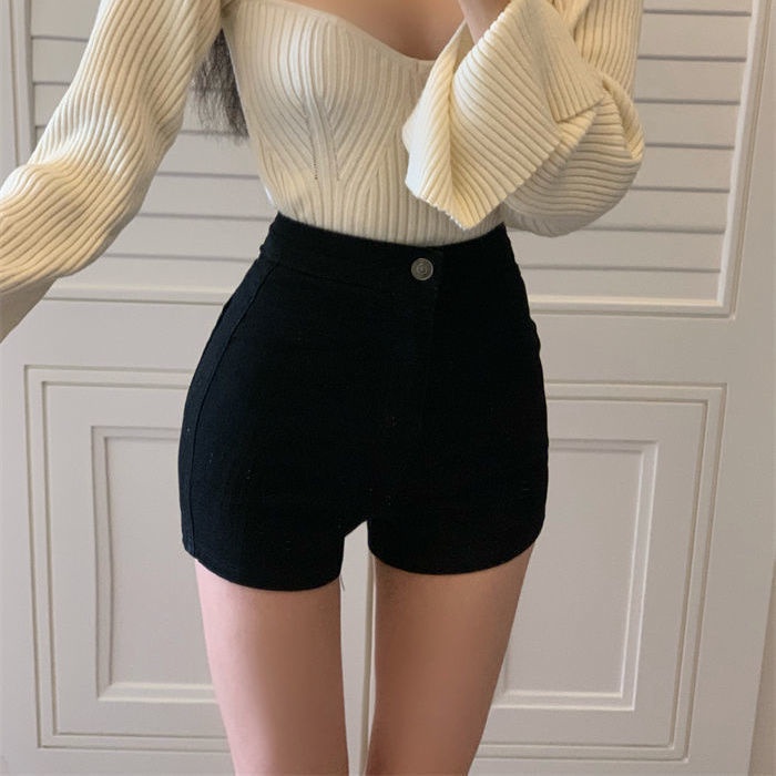 ♣High Waist Hot Pants Wanita Eropa dan Amerika Niche Hot Girls Bag Hip Celana Pendek Versi Korea Musim Panas Ins Trendy Jeans Wanita Hitam Kurus