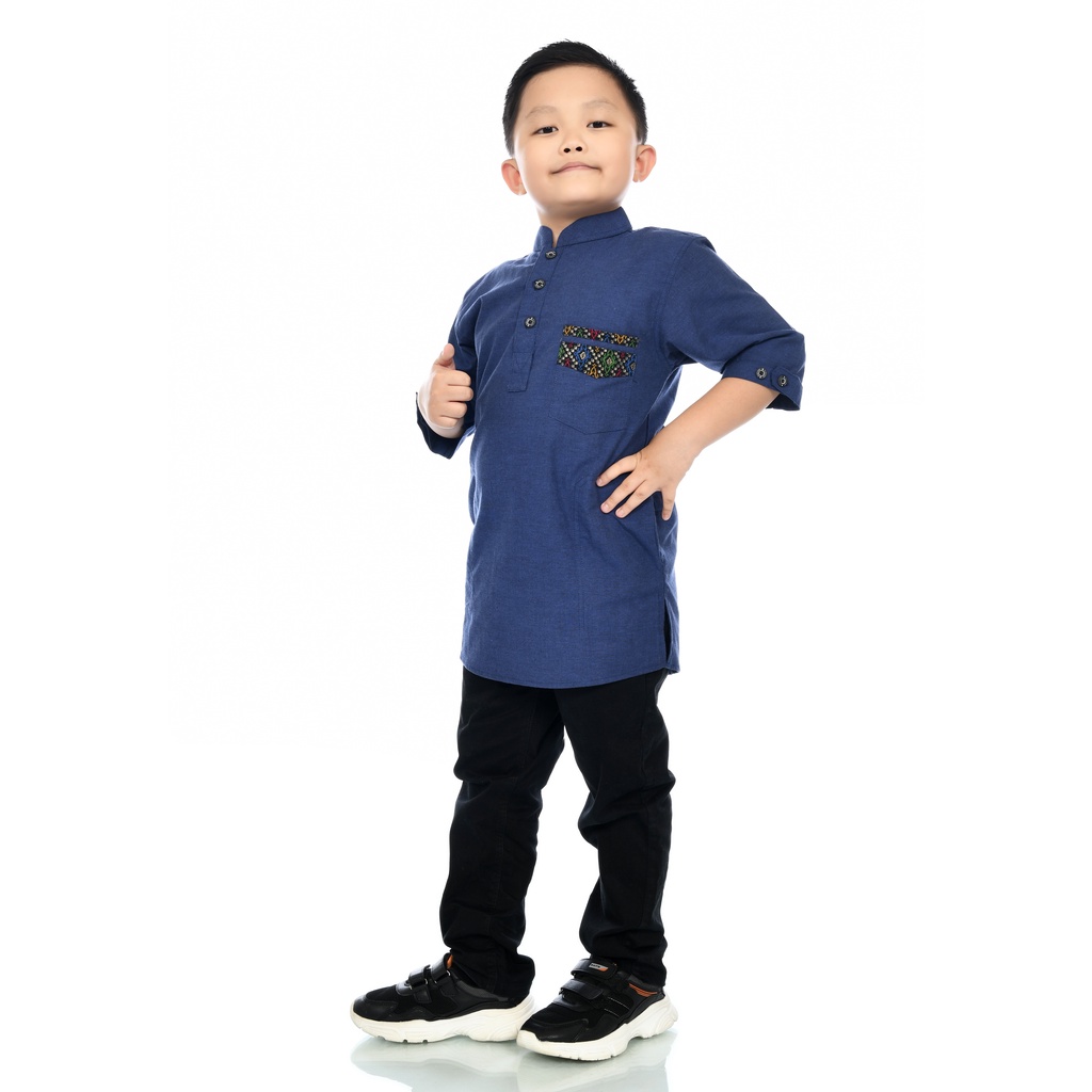 baju koko anak motif saku batik koko anak laki-laki model kurta bahan oxford size M L XL XXL