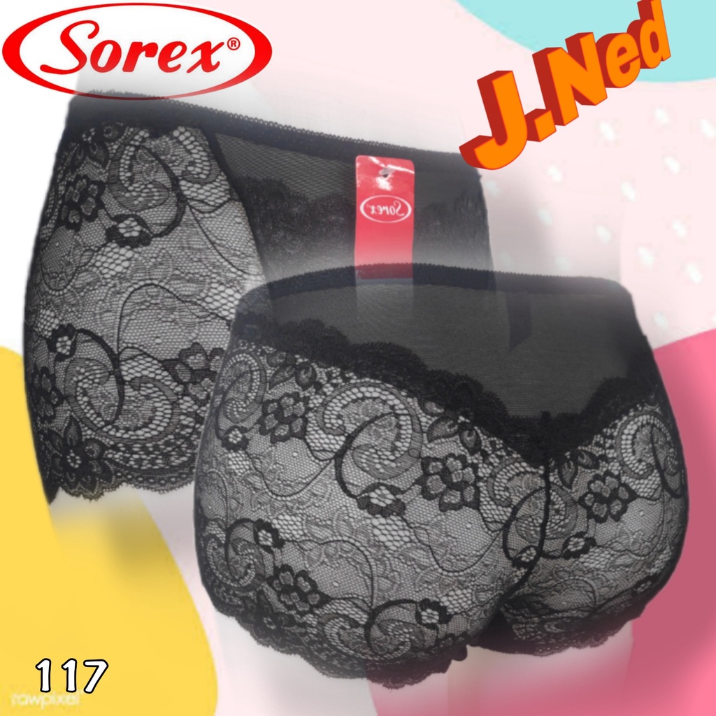 J117  CD WANITA SOREX RENDA BRUKAT TRANSPARAN FREE SIZE SETARA L-XL