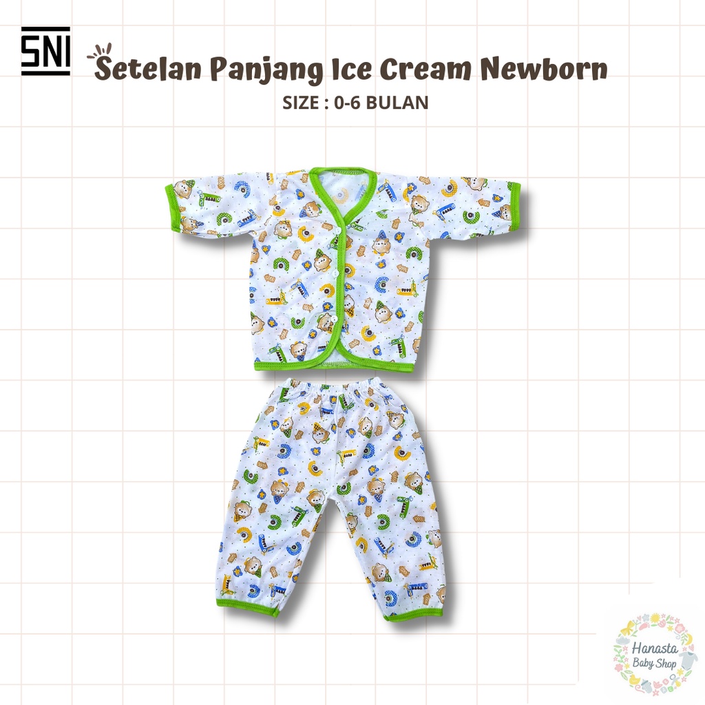 Baju Bayi Newborn Setelan Lengan Panjang Katun Ice Cream Baru Lahir 0-6 Bulan