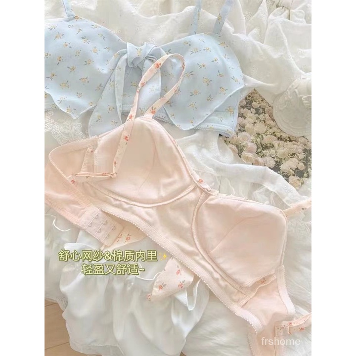 Musim panas bra gadis lembut bagian tipis non-baja cincin sifon sifon bunga suspender pakaian dalam