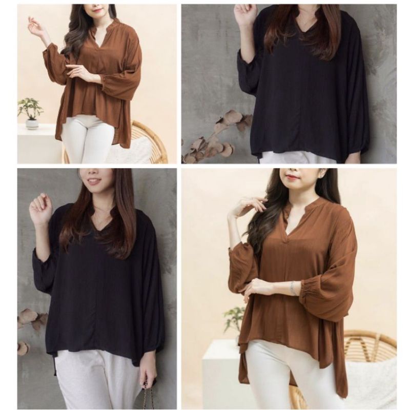 Blouse Sakura Crinkle Polos/Kemeja Blouse Crinkle Premium