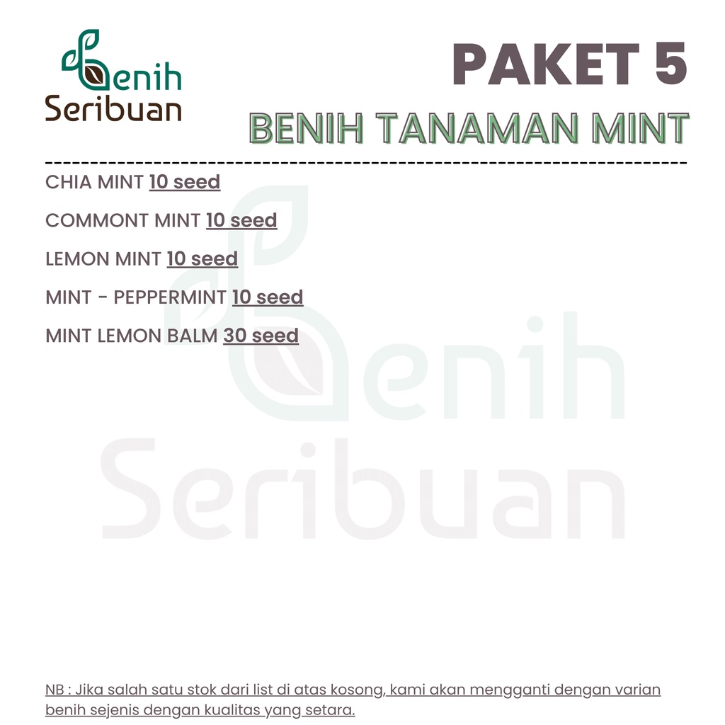 Benih Seribuan - Paket 5 Macam Bibit Daun Mint Unggul