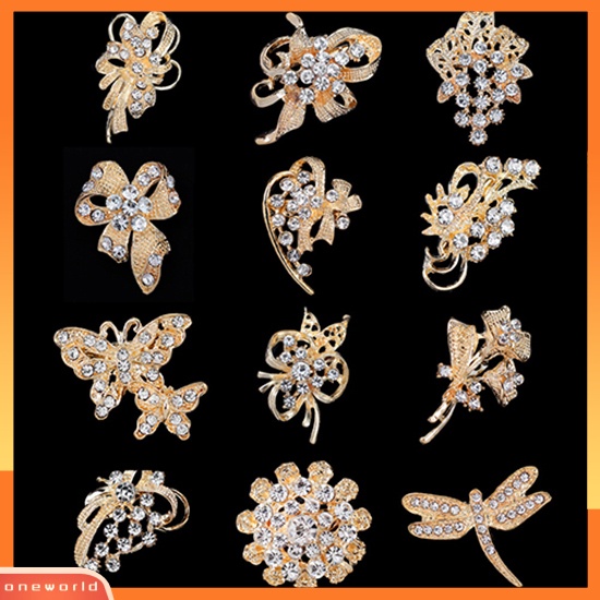 {oneworld} 12 Pcs Wanita Berlian Imitasi Berongga Bunga Kupu-Kupu Syal Pengantin Kerah Bros Pin