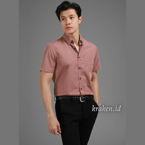 KEMEJA PRIA PINK GREEN POLOS COTTON RAMI LENGAN PENDEK PREMIUM HEM PRIA PENDEK POLOS