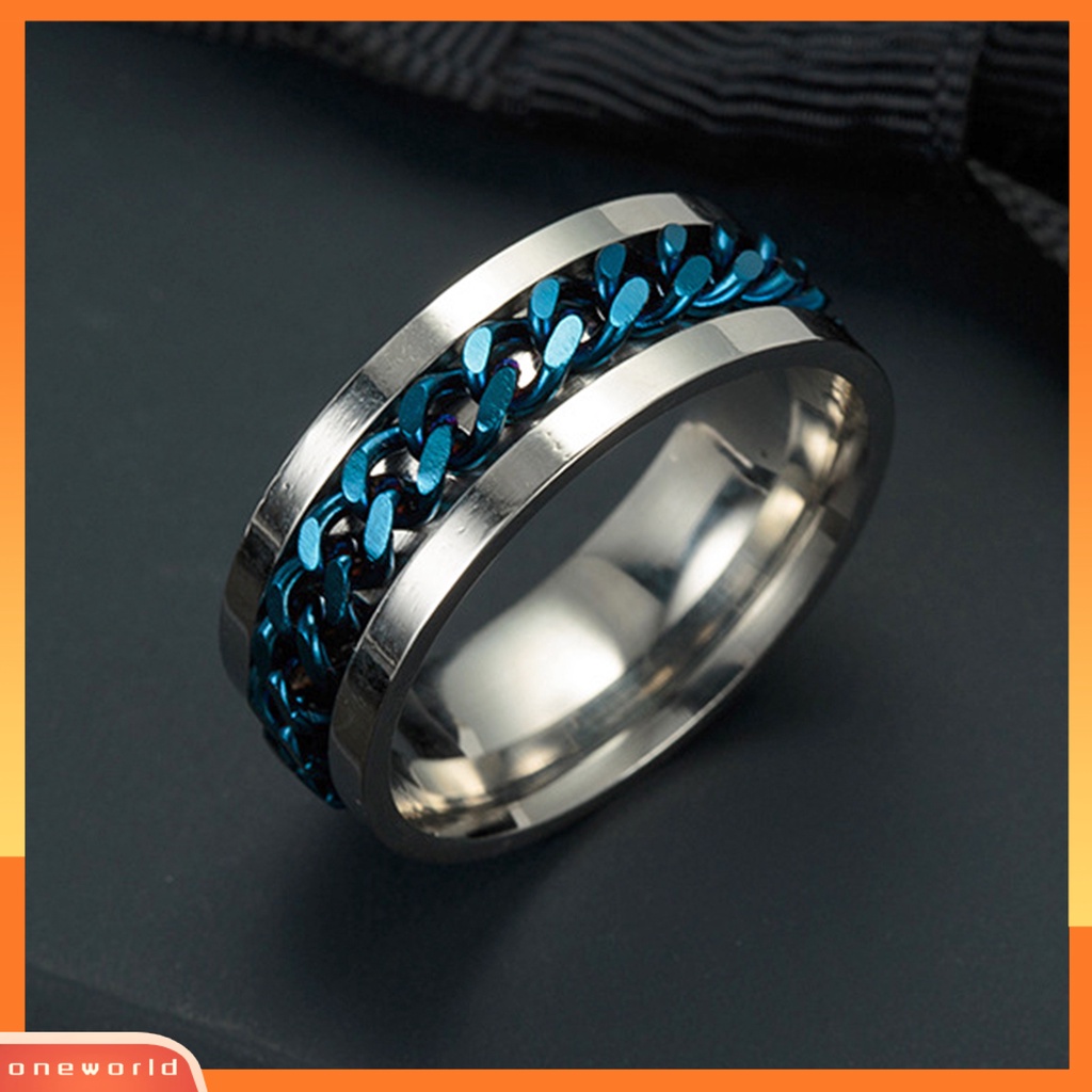 {oneworld} Indah Pria Rantai Warna-Warni Punk Stainless Steel Spinner Pernikahan Band Cincin