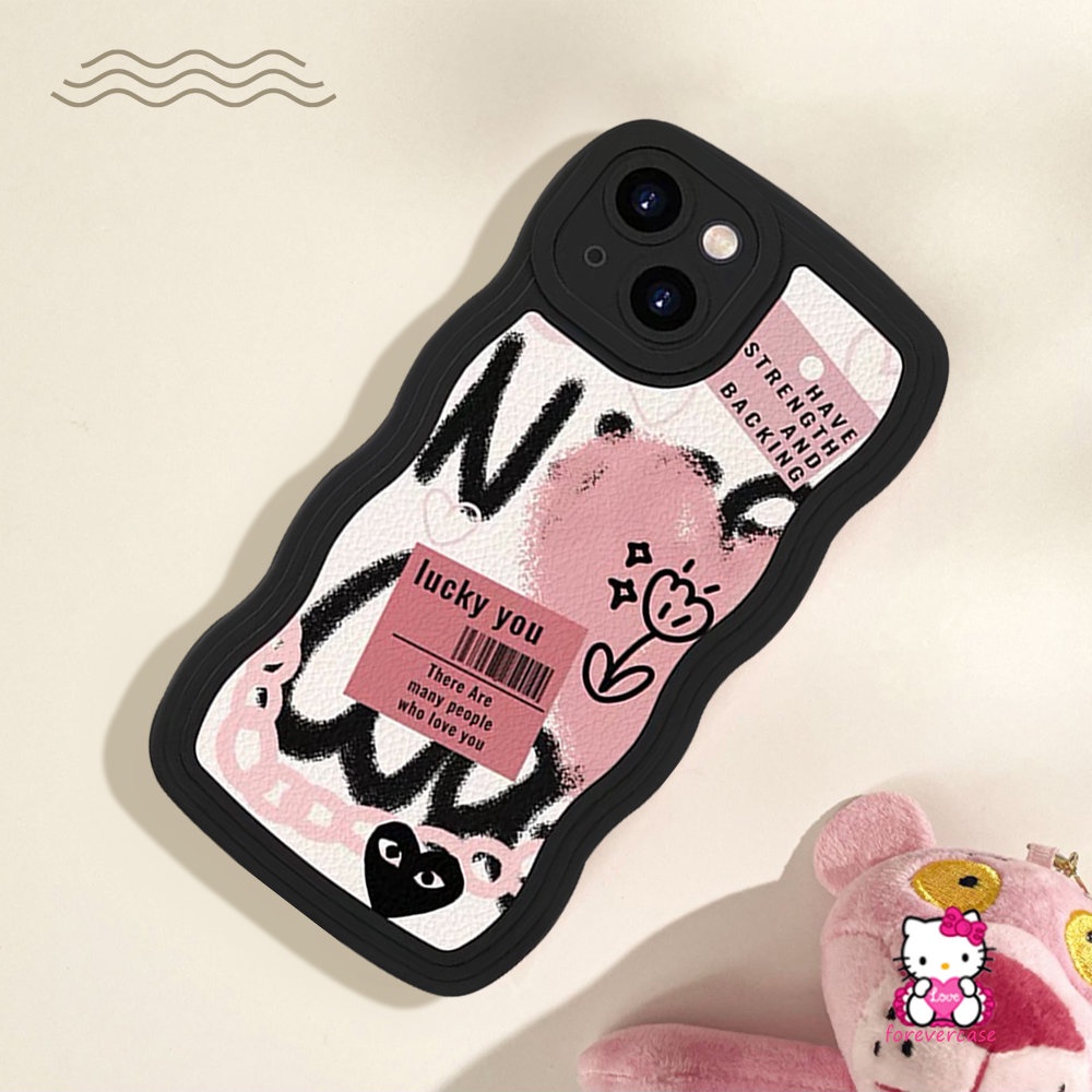 IPHONE Casing Ponsel Kompatibel Untuk Iphone11Xr7 8 Plus12 14 13 Pro MAX 6 6s Plus 14 Plus X XS MAX SE Kartun Graffiti Cinta Hati Trendi Merek Comme des Garcons Lembut TPU Bergelombang Penutup Tepi