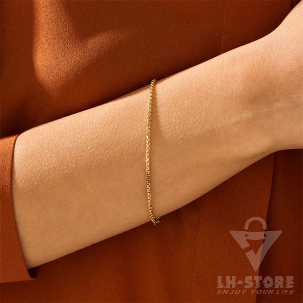 Gelang Tangan Pria Wanita Model Kotak Italy Warna Silver dan Gold Titanium Anti Karat Terbaru