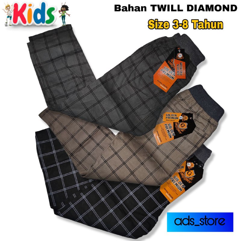 Celana Tartan Panjang Anak Motif Kotak Twill Diamond 3-8 Tahun