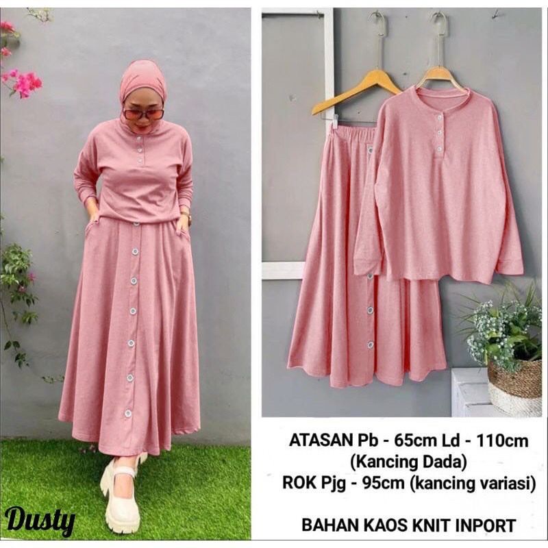 HANUM SET WD Bahan RIP KNIT LD 110 CM PB 58 CM ROK 90 CM SETELAN WANITA TERBARU 2023 KEKINIAN PAKAIAN SET WANITA MURAH SET ROK WANITA KOREAN STYLE PAKAIAN MUSLIM WANITA