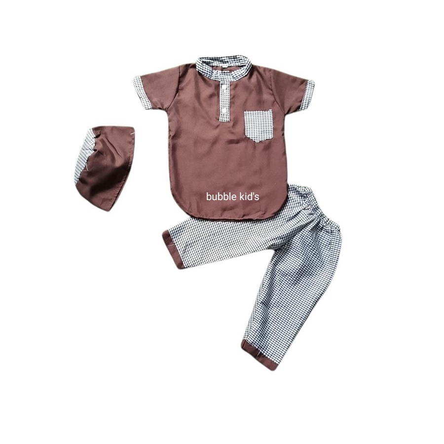 baju anak laki-laki | Koko anak bayi | Koko Turki kotak | setelan Koko + peci bayi dan anak navy