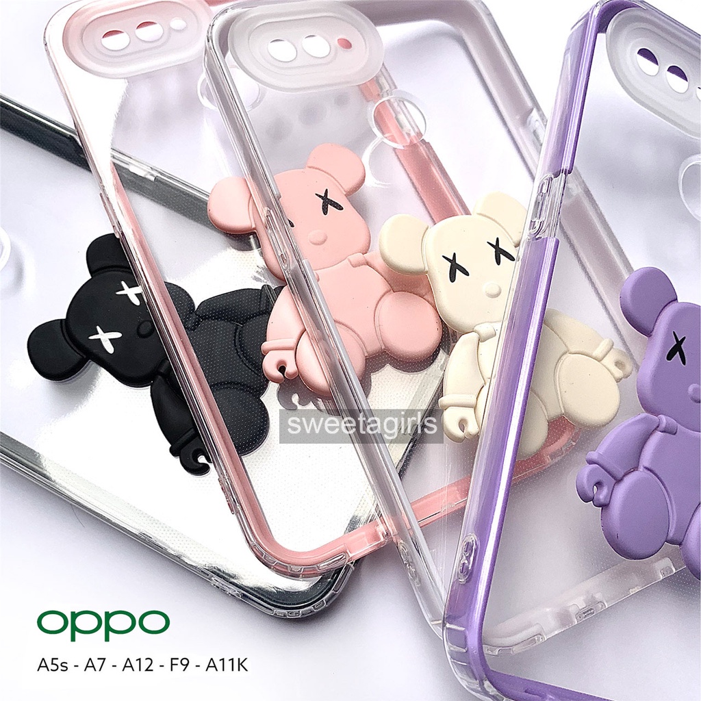 Softcase Transparan Shockproof 3 in 1 dengan boneka Timbul 3D untuk Oppo A5s - A12 - A7 - A11K ( Sama ) - Sweetacase.id - Casing Lucu - Kesing Cewek - Aksesoris Boneka Timbul - Case Bening - Lucu - Gemoy - KAWS