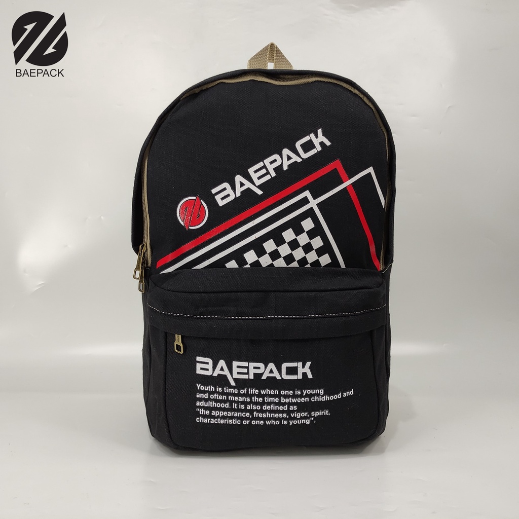 Tas Ransel Pria Dewasa Premium Original Baepack Hitam / Tas Backpack Cowok / Tas Punggung / Tas Sekolah / Tas Kanvasa