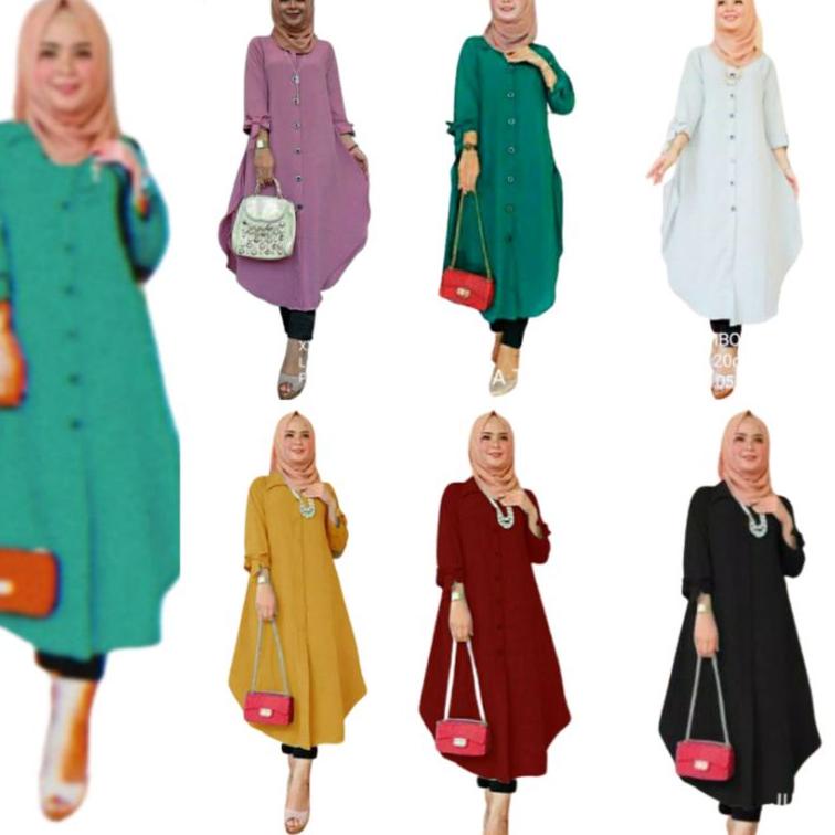 Tunik Jumbo XXL LD 120 Cm Terbaru 2022 Polos Kerah Kemeja Full Kancing Depan Busui Lengan 3/4 pita B