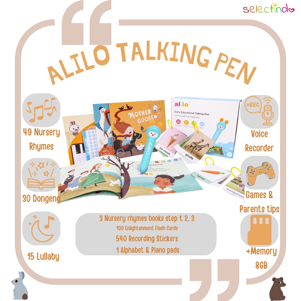 Alilo Talking Pen / Mainan Edukasi / Mainan Learning / English Learning / ABC / Recorder / Piano / Lullaby / Stories / Colors / Games