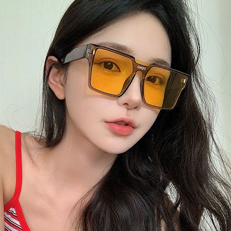 Kacamata Perlindungan UV Bingkai Persegi Vintage INS Bingkai Besar One-piece Windproof Glasses Unisex Kacamata Gaya