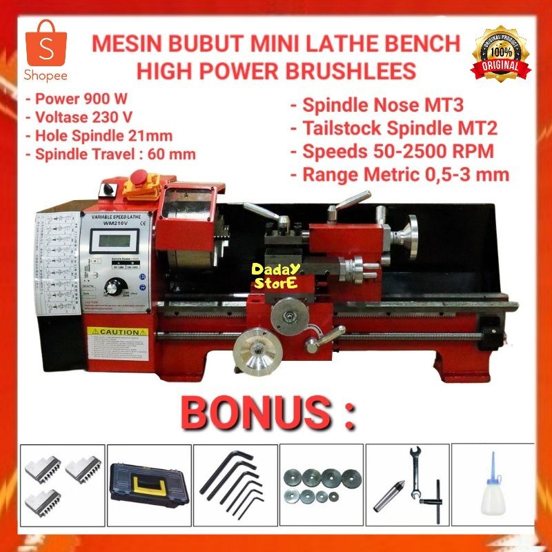 Mesin Bubut Mini Lathe Bench High Power Brushless 1100 W Gir Besi