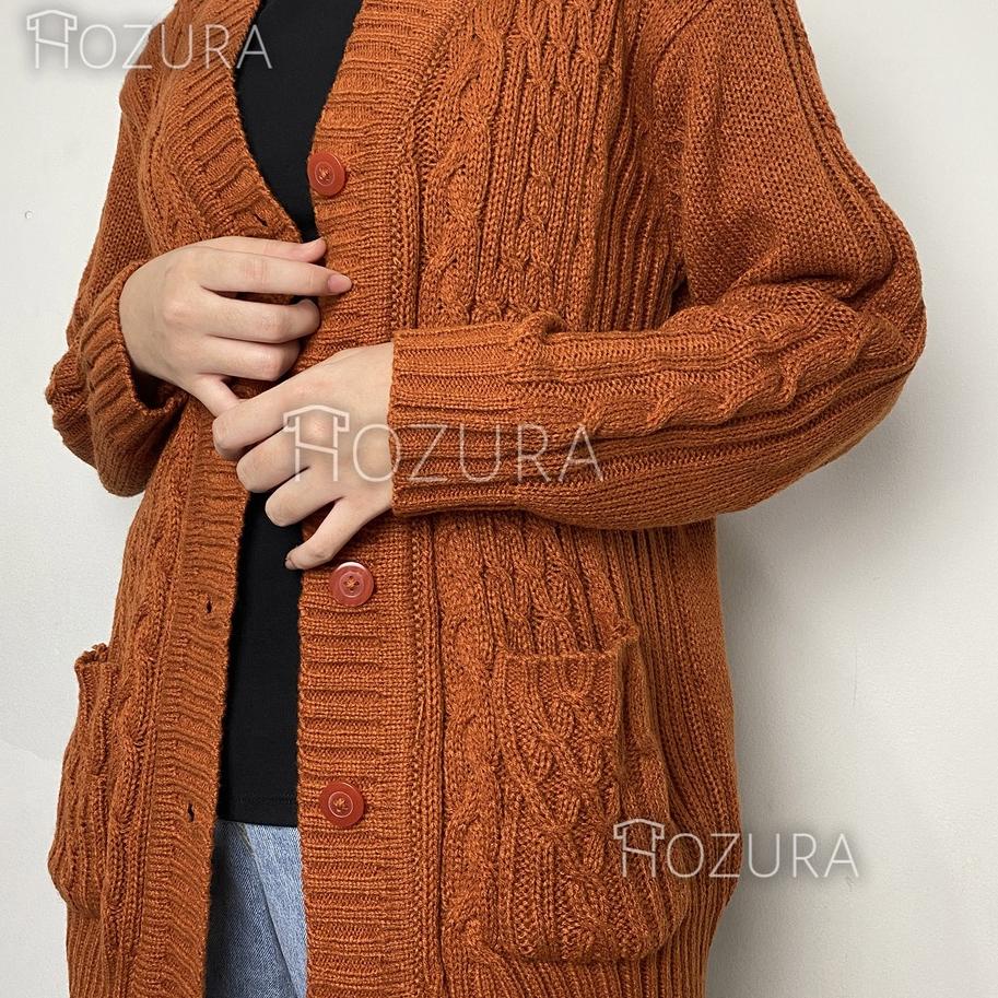 Depan1 Hozura - Cardigan Sweater Rajut Wanita Lanna (Batta) - Cardigan Rajut Jumbo Oversize Tebal - 