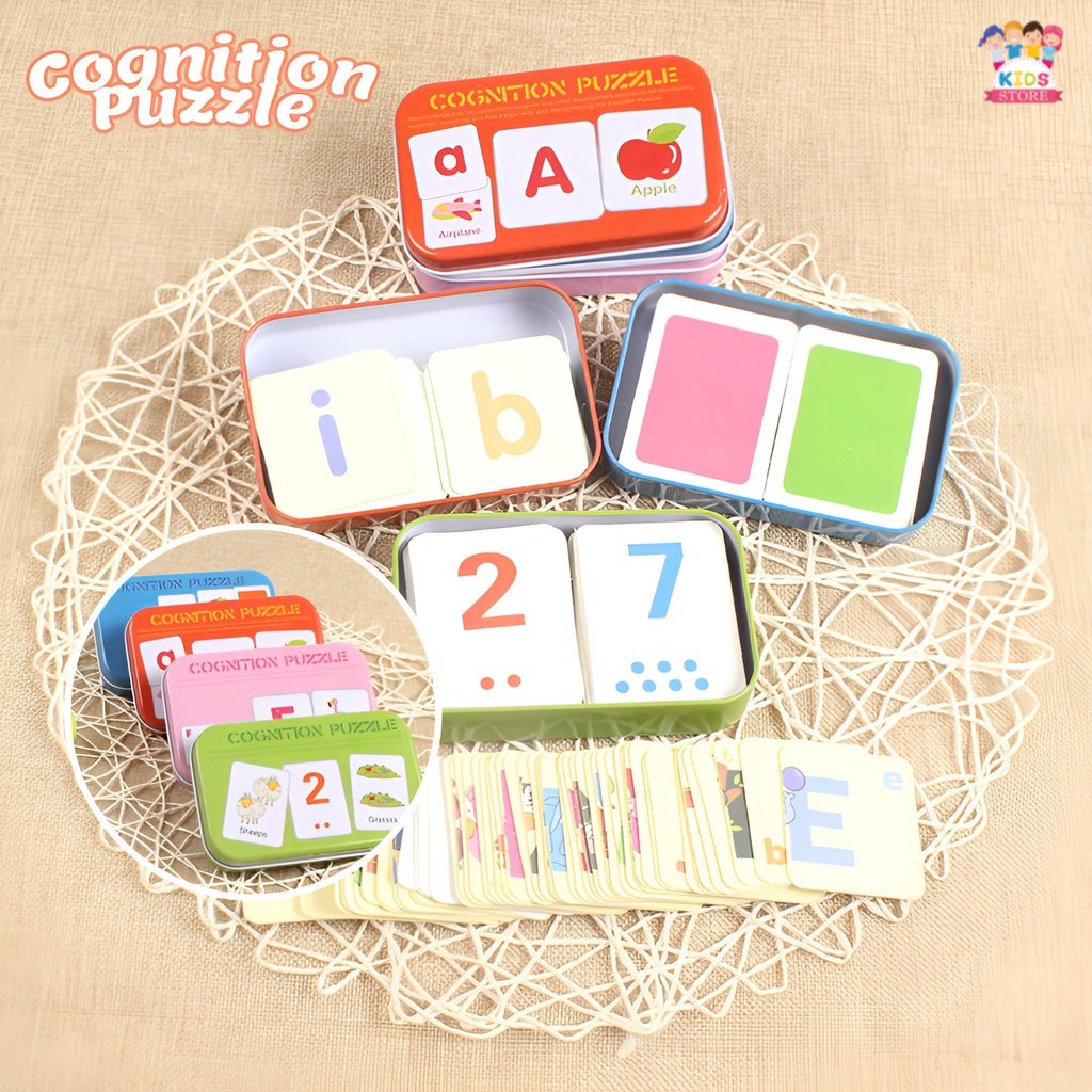 Flash Card Puzzle Box 4 Tema | Mainan Edukasi Belajar Anak | Cognition Puzzle | Hadiah Ulang Tahun Anak Laki Laki Perempuan