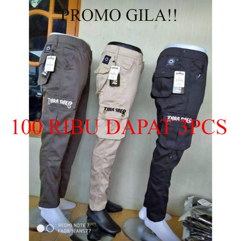 PAKET HEMAT 100 RIBUAN DAPAT 3PCS [YANG LAGI HITS]CELANA CARGO PANJANG PRIA DICKIES STANDAR//CELANA CARGO PINGGANG KARET