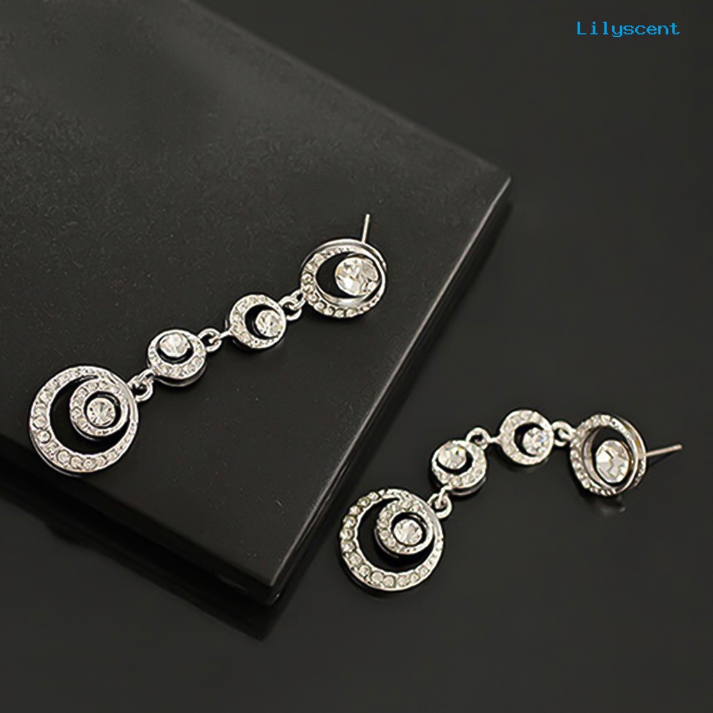 [LS] Anting Tusuk Lingkaran Menjuntai Mempesona Berlian Imitasi Wanita Panjang Drop Ear Studs Jewelry Untuk Pernikahan