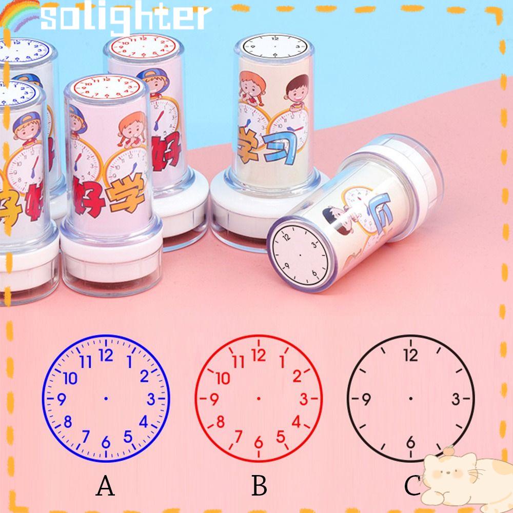 Stempel Jam SOLIGHTER Belajar Stempel Mainan Anak Segel Mengajar Dial Jam