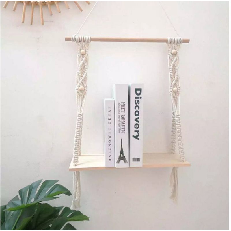 (READY STOK) Macrame ambalan/ rak buku/ rak gantung/ rak kayu/ Dekorasi rumah