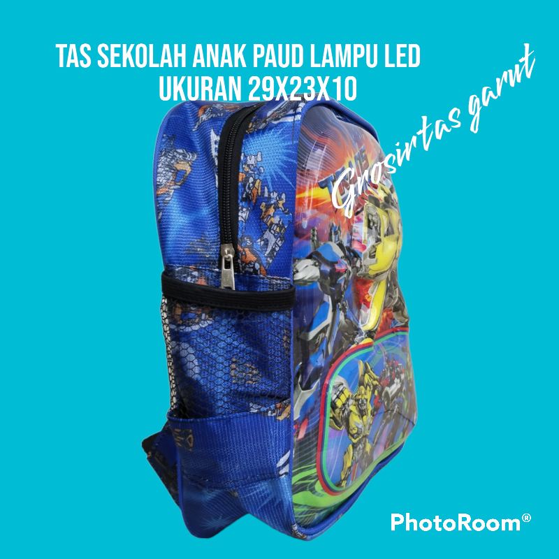 Tas Rangsel Paud  Anak Laki-Laki Krakter Robot Lampu Led