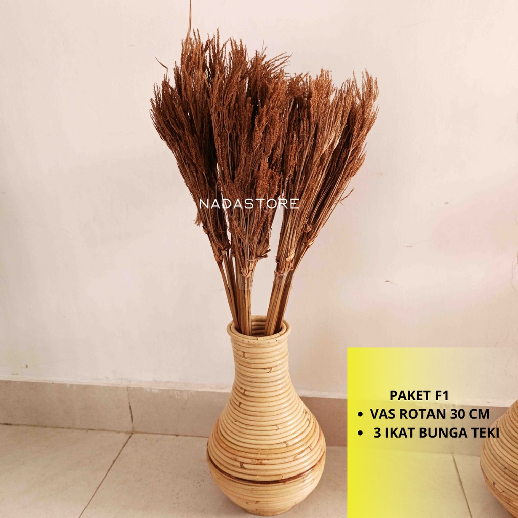 PAKET HEMAT BUNGA KERING DAN VAS ROTAN TERMURAH