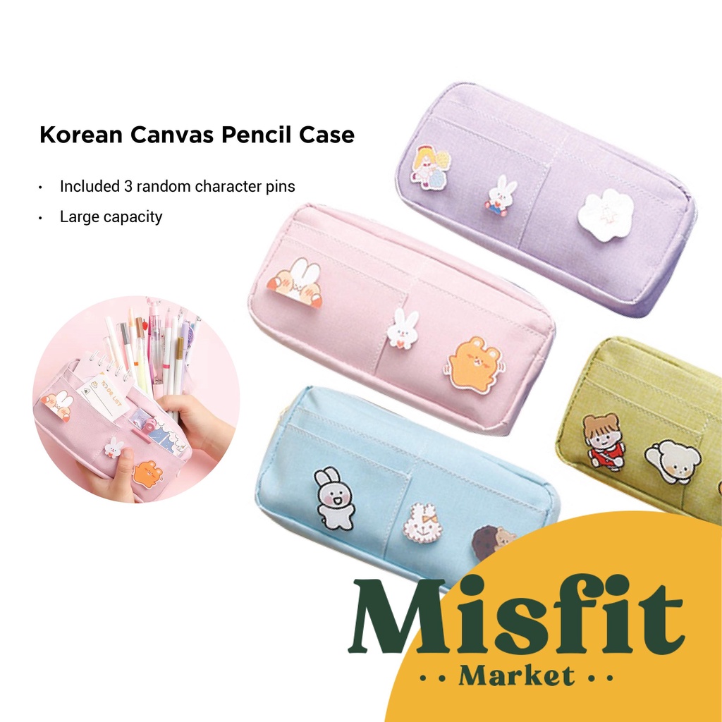 

Korean Canvas Large Capacity Pencil Case Kotak Pensil Kanvas Besar Warna Warni