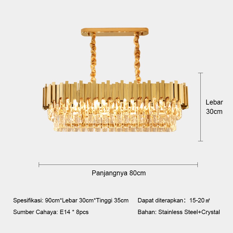 Lampu Gantung Kristal Chandelier Modern Mewah Island Ruang Keluarga Ruang Makan 80cm Lampu Hias Gantung