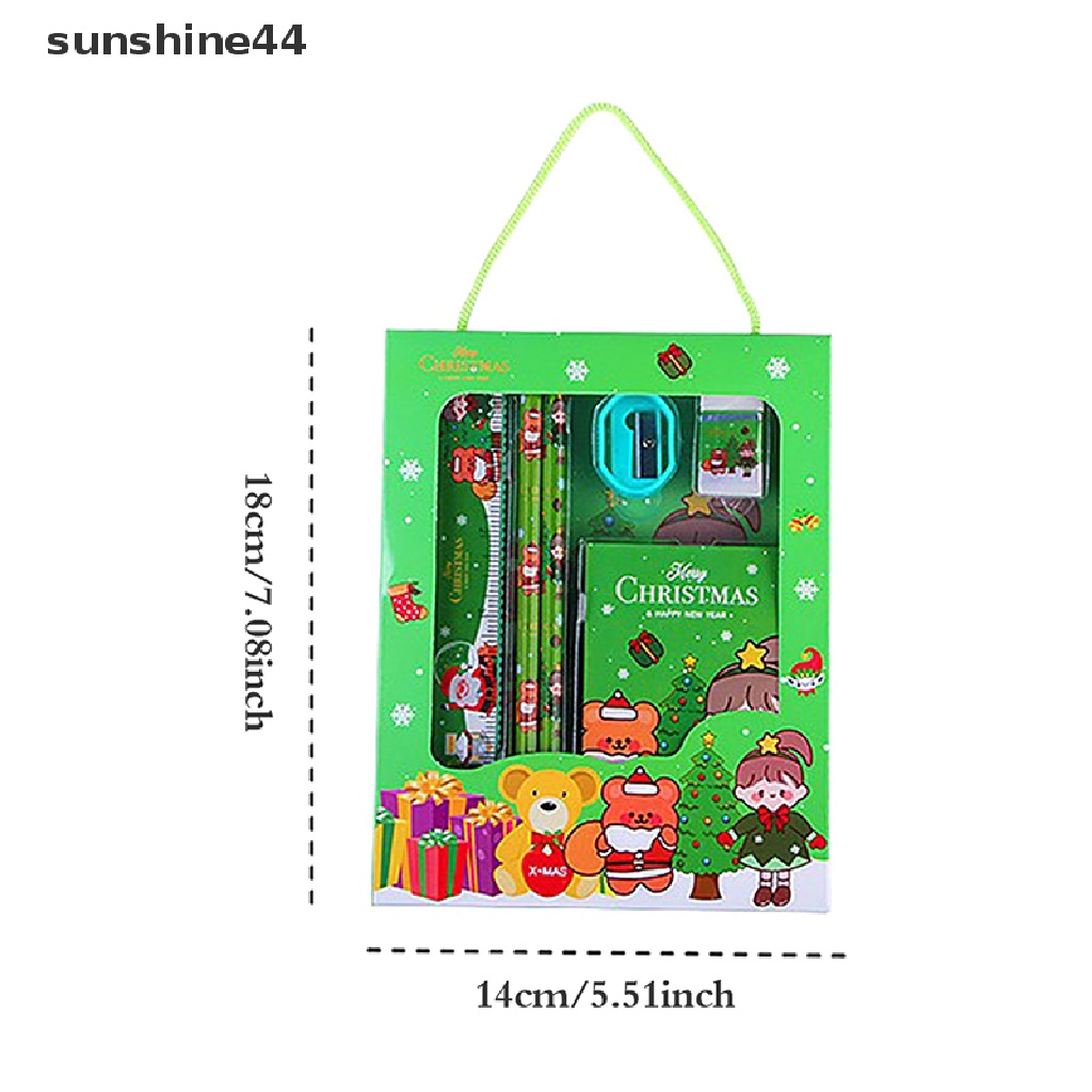 Sunshine 6Pcs Set Alat Tulis Natal Pensil Sharpener Eraser Ruler Set Hadiah Untuk Anak.