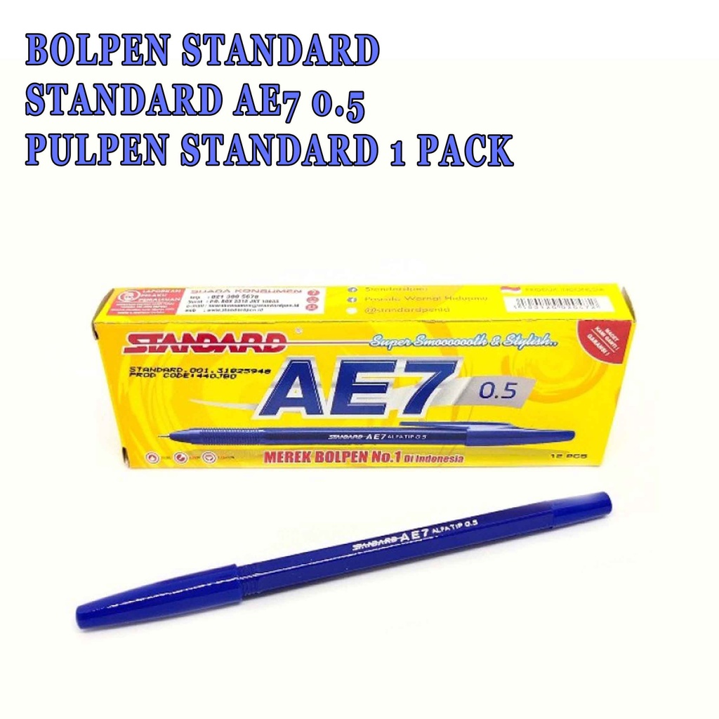 Bolpen * Standard AE7 0,5 * Pulpen Tinta Biru &amp; Hitam * 1pack 12pcs